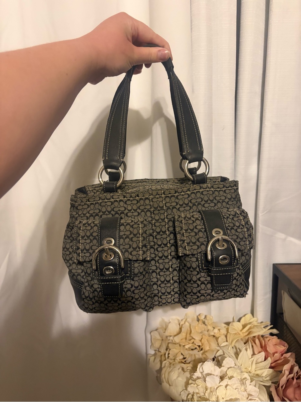 Vintage Coach Signature Canvas Shoulder Bag in Brown